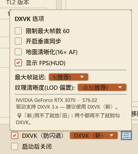 DXVK 选项弹窗